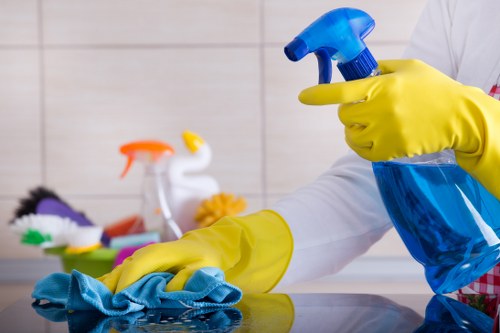 Carpet cleaning team at work with safety-focused procedures