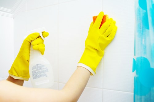 Cleaning stains from a fabric armchair with specialist equipment